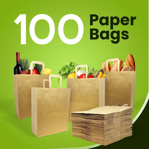 Heavy Duty Kraft Paper Grocery Bags With Handles Pack Of 100 Bulk 12 x 7 x 14 Inches Large Brown Shopping Bags with Groceries