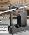 Heavy Duty Cast Iron Arbor Press With Steel Anvil For Center Punch And Ring Making, featuring a black finish and 18.11 x 7.87 inch footprint.