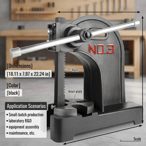 Heavy Duty Cast Iron Manual Shop Press For Button Making And Id Card Punching With Pre Drilled Bench Base And Simple Lever Action Pretty Dang Reliable Workshop Essential
