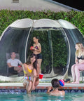 Lightweight Pop Up Screen Room Tent For 4 To 6 Adults by poolside, hexagon canopy, mesh walls, easy fold, 10x10 beige, outdoor leisure.