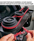 Hands adjusting 3/8" power twist V-belt on machinery with pulleys, emphasizing adjustable and easy installation features.