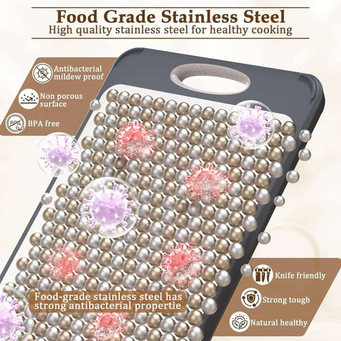 High-quality food-grade stainless steel with antibacterial properties, suitable for kitchen use, shown with close-up detail.
