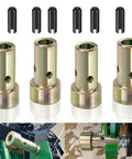 Cat 1 Quick Hitch Adapter Bushings Set With 4 Sleeves And 8 Lynch Pins for 3 Point Tractor Hitches, zinc plated steel shown.