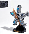 Five Cylinder Planetary Engine Model With Clear Internal Mechanisms Desktop Display Ornament Aerospace Power Replica Serious Mechanical Linkage System For Enthusiasts Hobbyists And Collectors, silver with blue cylinders on stand