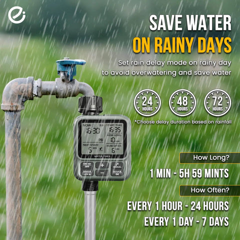 Outdoor Garden Hose Sprinkler Timer With Auto Manual And Rain Delay Modes Large LCD Display Easy To Program Watering Timer