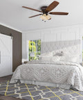 Glen Alden 52 Inch Indoor LED Ceiling Fan With Light Flush Mount Ceiling Fan With Pull Chain in bedroom setting.