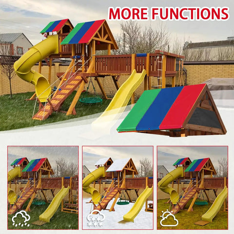 All Weather Swing Set Canopy Replacement Top With 210D Oxford Fabric UV Shield, Windproof Screw Kit in playground setup