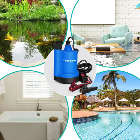 12V DC Water Transfer Pump 1500GPH Submersible Sump Pump With 20 Foot Power Cord versatile for home and garden use