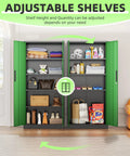 72 Inch Beefy Heavy Duty Metal Garage Storage Cabinet With 2 Locking Doors And 5 Adjustable Shelves 900 Lbs Max Load Rugged Steel Organizer For Home Office Or Workshop Black Green Finish in living room setting