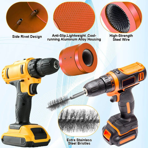 Copper Pipe Cleaner Drill Set with Pro Grade Durable Aluminum Housing and wire brushes for 1/2, 3/4, 1 inch pipes