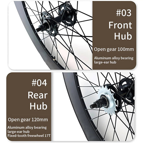 Close-up of front and rear hubs from 700C Fixed Gear Wheelset with 70mm Aluminum Track Rims, V Brake Ready for road bikes.
