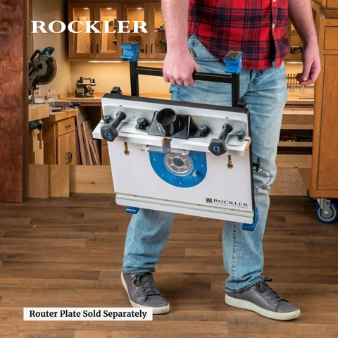 Serious Road Trip Ready Convertible Benchtop Router Table With Four Quick Change Configurations Built For Daily Drivers And Woodworking Professionals Folding Flat For Tailgate Setup, portable design held by a user.