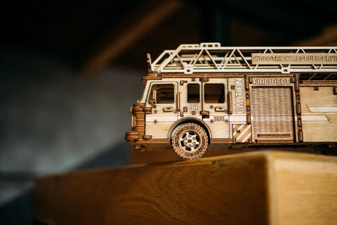 Rescue Firetruck 3D Wooden Puzzle Kit For Adults Build Your Own Hands On Realistic Wood Fire Engine Model 636 Pieces No Glue Needed With Illustrated Step By Step Guide, side view