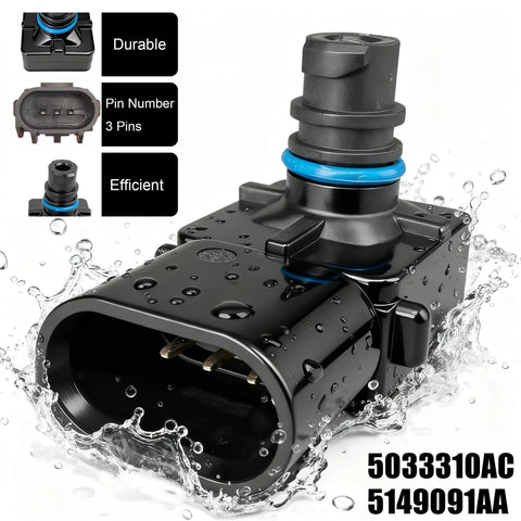 MAP Sensor 5033310AC For Chrysler Dodge Jeep Volkswagen Ram Vehicles, Plug And Play Manifold Absolute Pressure Sensor Replaces 5149091AA, black 3-pin connector