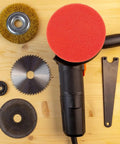10 Pcs Orange Nylon Hook And Loop Electric Sanding Discs 2000 Grit For Fast Grinding Buffing Polishing And Surface Repair Flap Wheels with a red polishing pad.