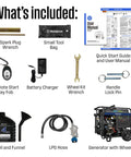 Dual Fuel Home Backup Generator With Remote Start, Transfer Switch Ready, Gas Or Propane Power, CO Sensor, accessories included