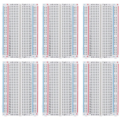 Six-Piece 400-Pin Solderless Breadboard Set For DIY Prototyping shown in uniform grid arrangement, ideal for Raspberry Pi and Arduino