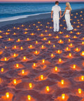Rechargeable Flameless Tealight Candles Set 12 Pack With White Base And USB Charging Dock Flickering LED Tea Lights on beach
