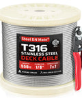 Beefed-Up 550 Ft One Eighth Inch T316 Stainless Steel Cable for Railing Kit, spool with cutting tool