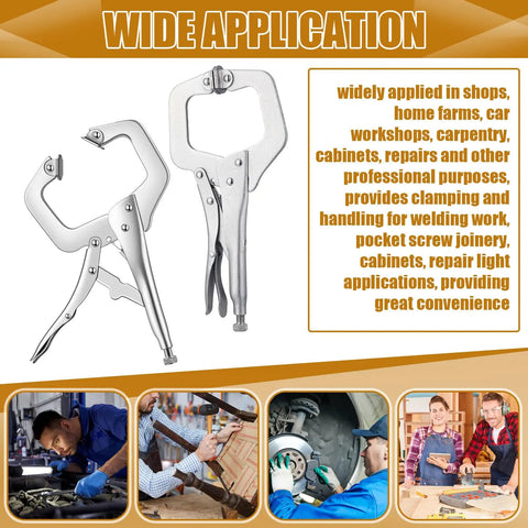 10 Piece Locking C Clamp Set With Adjustable Pliers For Welding, Regular Tip And Swivel Pad, Heavy Duty Pro Grade Tool For Shop Or Home Projects, Farm Or Auto Workshop, Woodworking And Cabinetry Repairs, 6 Inch, for welding and repair use