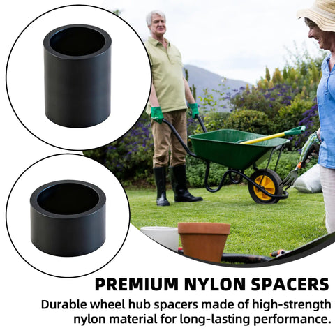 Tough As Nails Nylon Wheel Hub Spacers Kit Featuring 5 8 Inch Bore And Corrosion Resistant Extension Sleeves For Hand Trucks Dollies Utility Carts No Fuss Setup Sure Footed Roll. Black nylon hub spacer detail for durable wheel alignment.
