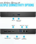 Back of WD19S Dual Monitor Docking Station With 180W Power USB C HDMI And Dual DisplayPort For Laptops showing ports and cables