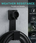 Heavy Duty Stainless Steel EV Charger Holder For J1772 Connectors, featuring a weather-resistant wall mount cable organizer.