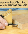 Precision Center Gauge For Woodworking Instantly Finds Half Thickness Of Wood Stock So You Can Set Table Saw Blade Dado And Router Bit Height No Math No Measuring Easy To Use Centering Tool being used to find half thickness of wood plank