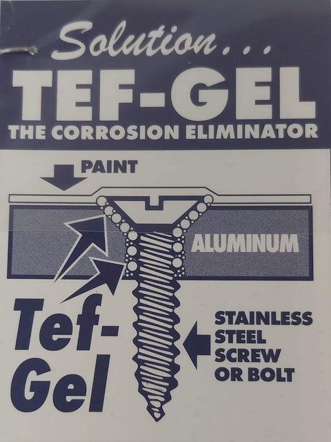 Diagram showing Tef-Gel TG-.25 3cc Anti-Corrosion And Anti-Seize Pro-Grade Marine Lubricant preventing corrosion on a screw.