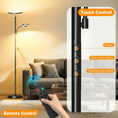 Upgraded 42W 4000LM LED Floor Lamp With Remote And Touch Dimming Lit Bright Standing Lamp with controls and remote
