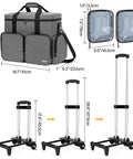 Rolling Scrapbook Tote On Wheels With Detachable Trolley And Bottom Wooden Board, gray, with two detachable pouches, detailed dimensions