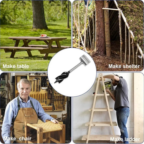 Handy Auger Wood Drill For Camping And Bushcraft, Portable Manual Wood Hole Maker, Durable Hardened Steel Bit For DIY Woodworking
