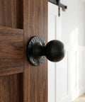 Two Pack Sliding Barn Door Handles Black Cast Iron Round Knobs With Vintage Distressed Texture And Ergonomic Grip For Shed Doors And Cabinets Pulls Heavy Duty Rustic Hardware