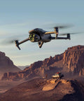 Mavic 3 Pro Cine Drone Dope Triple Camera Hasselblad 4 By 3 Sensor With Apple ProRes Support 1TB Storage flying in desert scenery