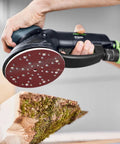 Using Pro Grade Woodworking Sanding Discs 150mm P120 Grit Pack Of 50 For Paint Prep And Finishing on wooden surface