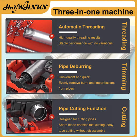 Plug And Play Heavy Duty Electric Pipe Threader Machine 1/2 To 3 Inch With Npt Dies 110V Power threading, cutting, and trimming features.