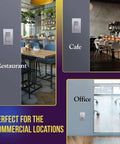 Elite Series Screwless Decorator Wall Plate with Child Safe Outlet Cover in commercial settings.