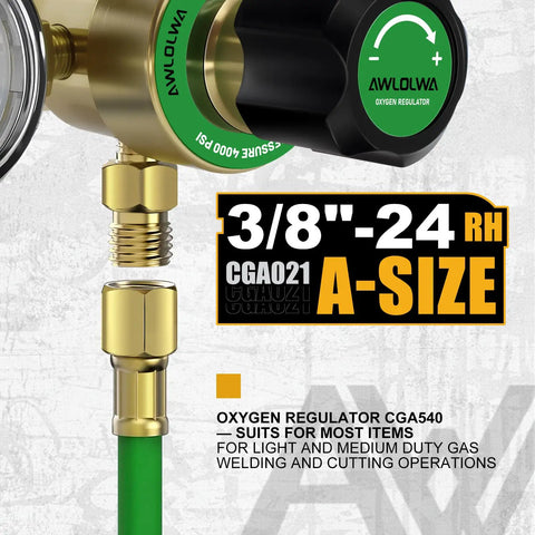 Oxygen And Acetylene Regulator Set With 3/8-24 Type A Outlet Pro Grade Inlets CGA540 For Oxygen And CGA200 For Acetylene 0-4000 PSI