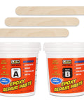 LCR Epoxy Concrete Crack Repair Kit Stop Leaks With High Performance Structural Bonding shown with containers and wooden sticks.