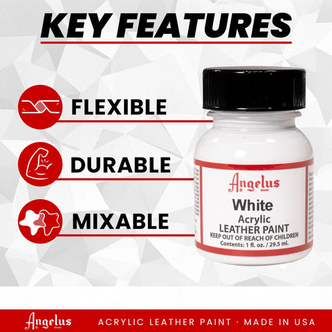 White Acrylic Leather Paint 1 Fl Oz Flexible Crack Scratch Peel Resistant for Shoes Sneakers Leather Goods