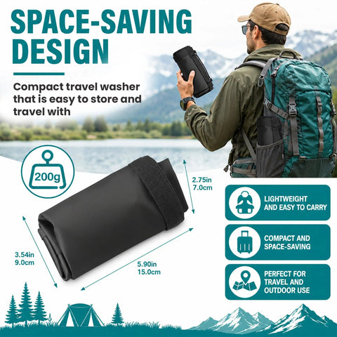 Grab And Go Portable Travel Washing Machine With Retractable Clothesline For Hotels Cruises And Camping Easy Manual Hand Wash Bag, compact design, 200g weight.