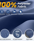 Close-up of navy fabric texture highlighting water resistance and durability for outdoor chair cushions set of 4.