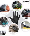 Safeskin Ultralight black nitrile gloves, Large, 100 ct, 2.0 mil, powder-free, latex-free.