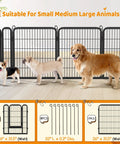 Dogs next to 32 Inch 32 Panels Outdoor Dog Playpen Built Tough Heavy Duty Metal Pet Fence For RV Camping Yard Garden