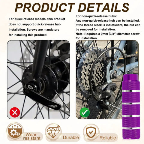 4 Pack Aluminum Alloy Bicycle Pegs For Three Eighths Inch Axles With Anti Skid Grip Fits Front And Rear For BMX Mountain Dirt Bikes Dope Green Purple with product installation details