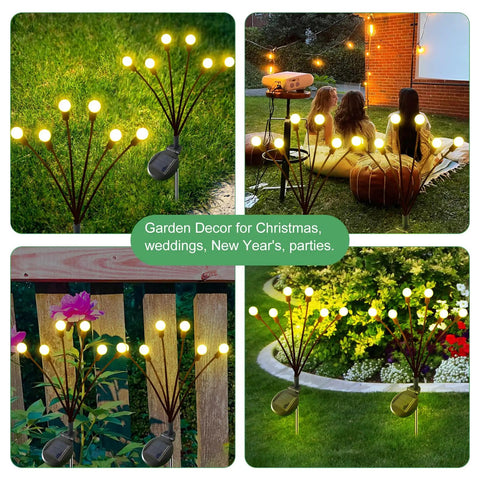 Solar Garden Lights Firefly And Starburst Swaying Lights Four Pack Waterproof Outdoor Decor in various garden scenes