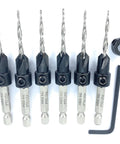 Six Piece 9 64th Inch Wood Countersink Drill Bit Set With Parabolic Flute Tapered Bits Depth Stop Collar And Hex Wrench