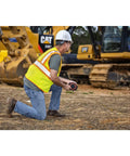 Worker using Three Eighths Inch By Fifty Foot Steel Construction Long Tape Measure With Three To One Gear on site
