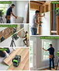 16 Line Green Laser Level Kit With 4x360 Degree Beams Auto Self Leveling For Pro Grade DIY Renovations Long Range Remote Dual 4800mAh Batteries 48 Hour Runtime Tripod And Hard Case showing cabinet, tile, and window installation