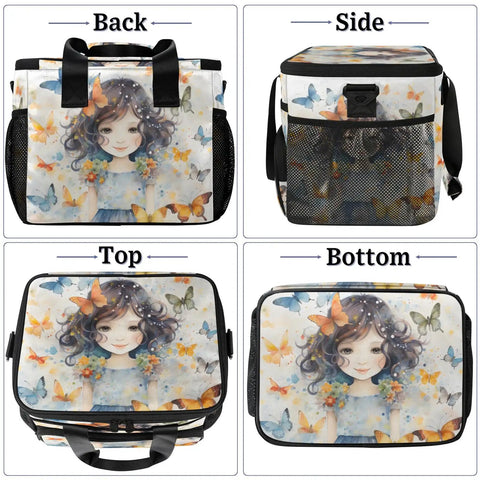 Insulated Picnic Backpack For Women And Men Large 12x8.7x10in Lunch Tote with butterfly and cartoon girl design